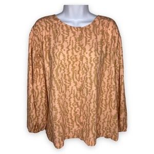 Elizabeth and James Womens XL Animal Print Blouse Pink Tan Balloon Sleeve Button
